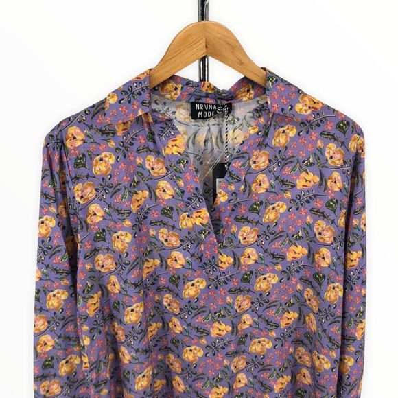 Nrvna Mode Cosette Floral Blouse Purple Floral Long Sleeve NWT size Small - Picture 4 of 13